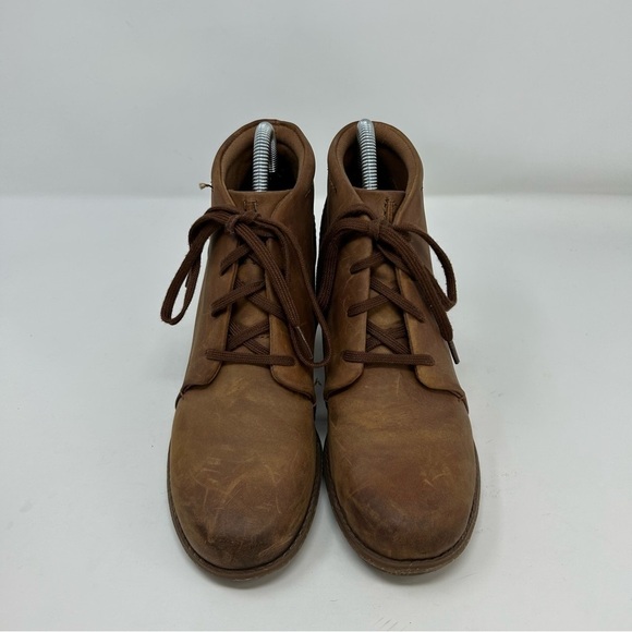 Clarks Brown Tan Leather Sashlin Sue Ankle Lace Up Booties Size 9 Comfort - Picture 4 of 13
